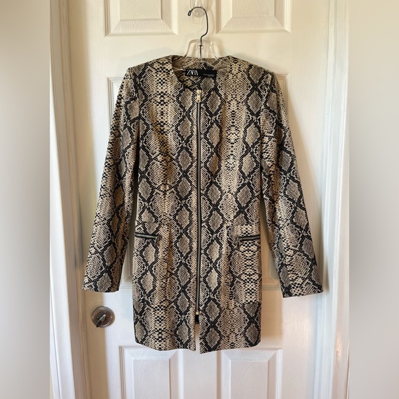 Zara Snake Print Blazer Frontal Zipper Size XS - Picture 3 of 10